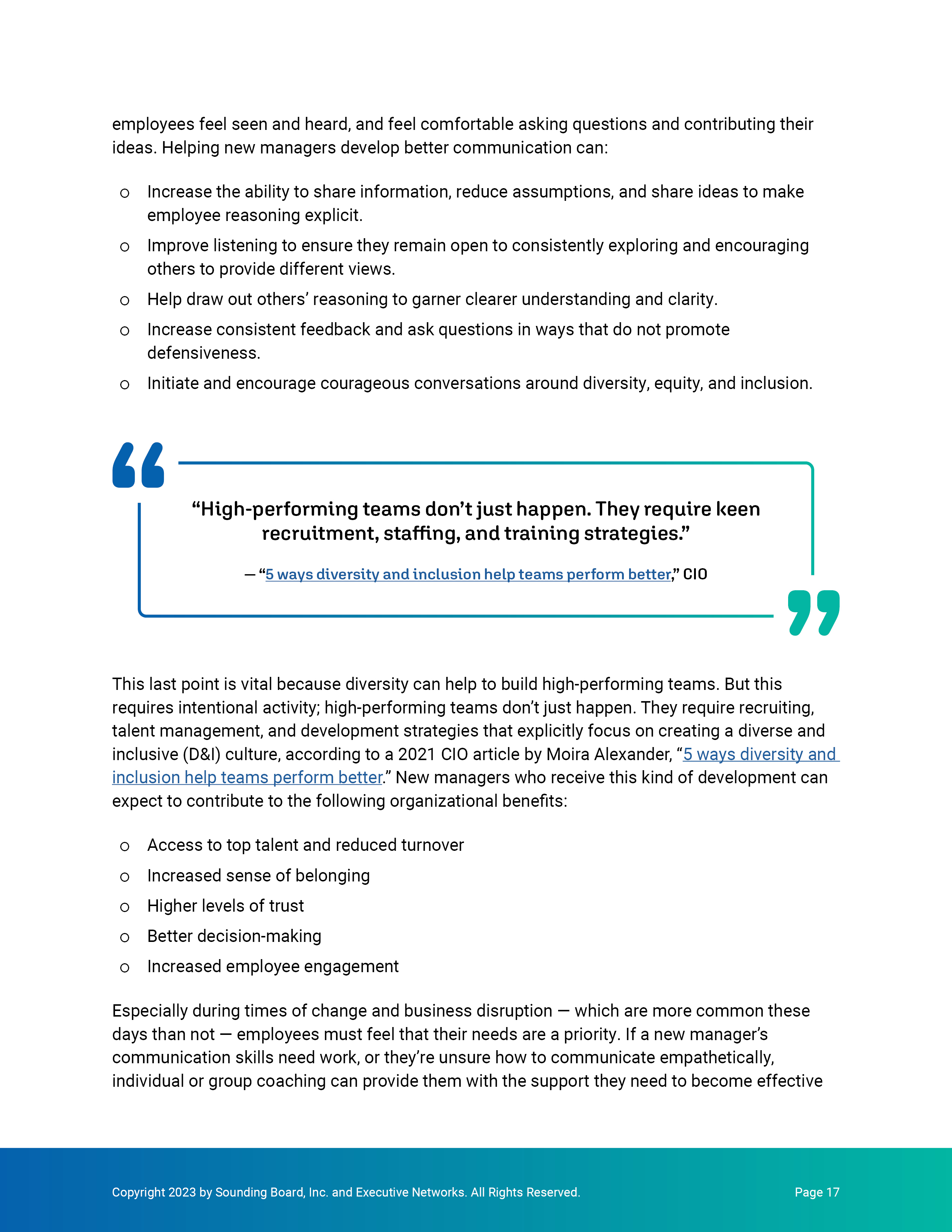 Pull-quote page — high-performing teams don't just happen